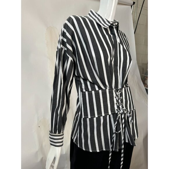Striped Button-Up Shirt With Corset Detail By Free Generation - Large - Picture 3 of 16